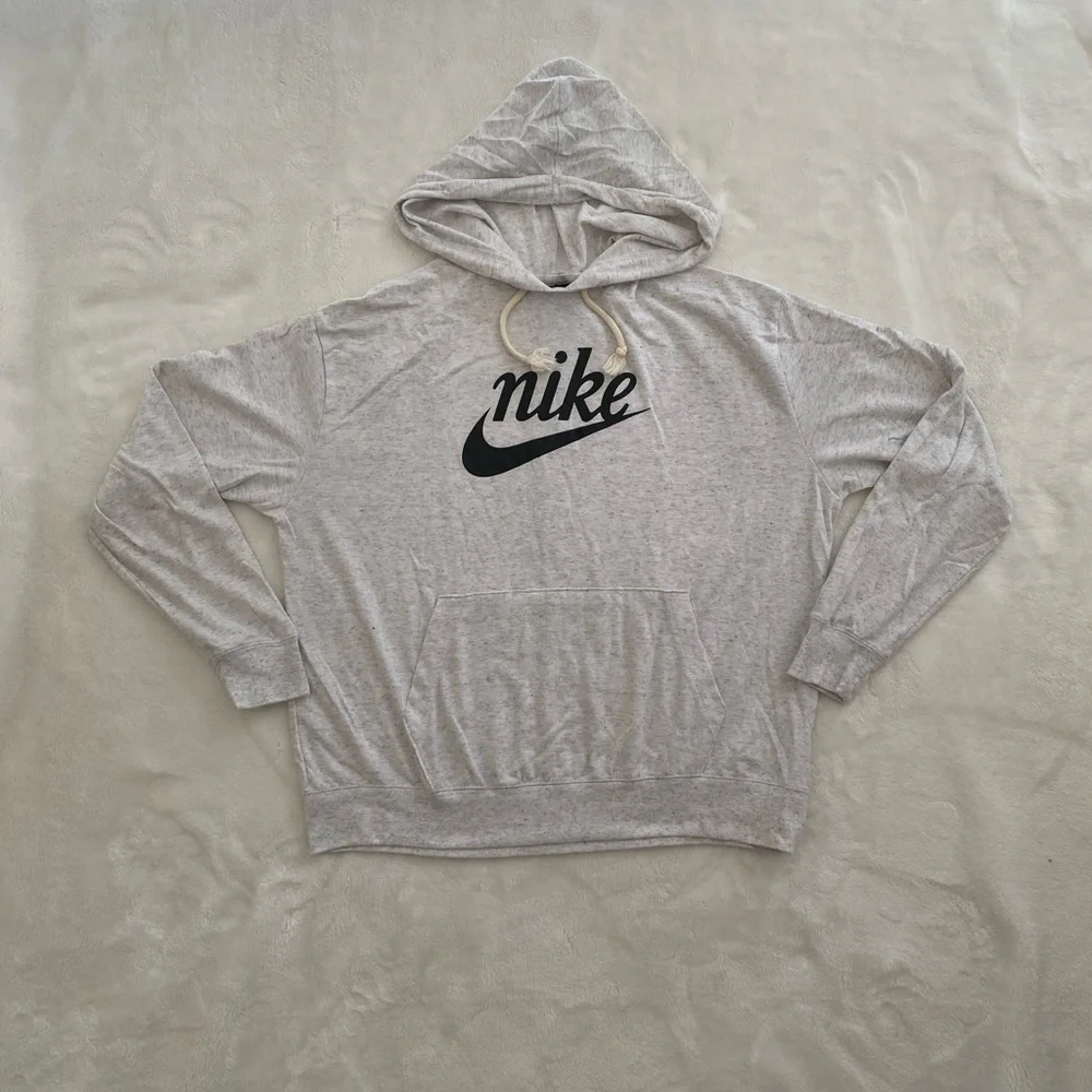 Nike Light Gray Lightweight Hoodie with Black Logo Casual Large Activewear